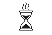 an hourglass with aroma lines as a black and white icon